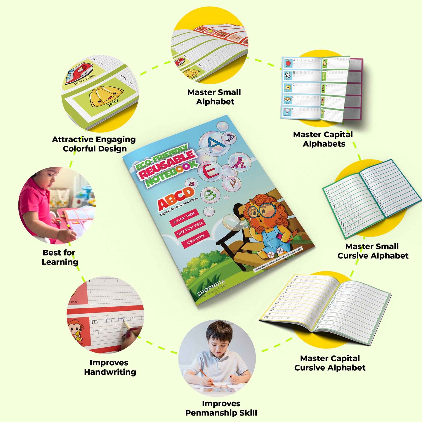 Reusable Notebooks for Kids Handwriting Improvement - Hindi Combo - Set of 4
