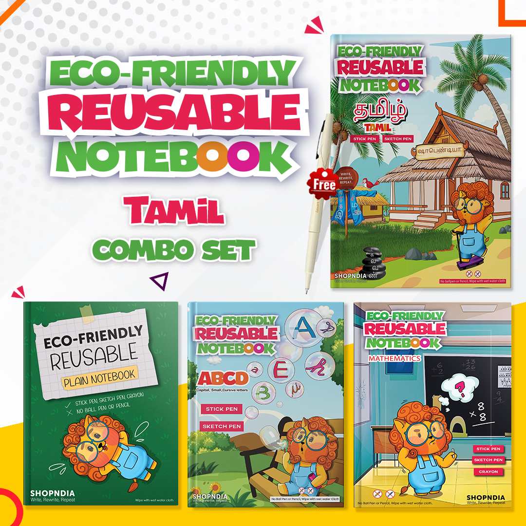 Tamil Plain Combo Eco Friendly Reusable Notebooks for Handwriting & Learning Skills Improvement