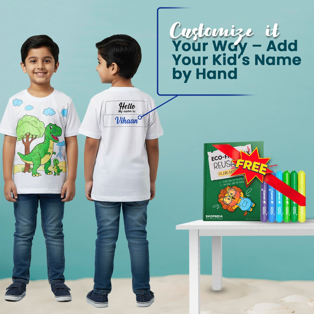 Shopndia Reusable T Shirt , Draw - Wash & Reuse (With FREE Reusable Notebook + Magic 6 Pens)