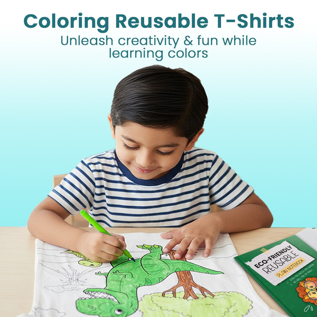 Shopndia Reusable T Shirt , Draw - Wash & Reuse (With FREE Reusable Notebook + Magic 6 Pens)
