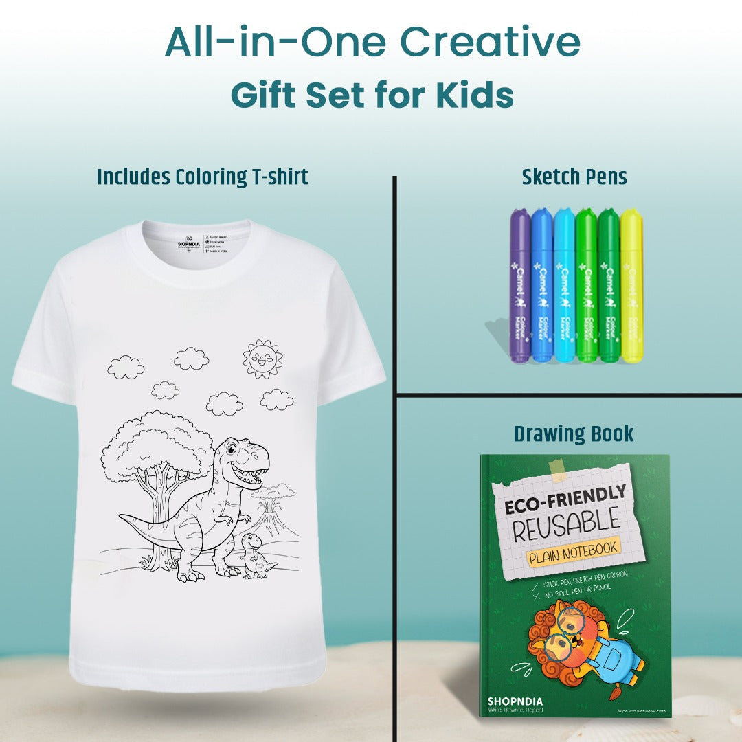 Shopndia Reusable T Shirt , Draw - Wash & Reuse (With FREE Reusable Notebook + Magic 6 Pens)