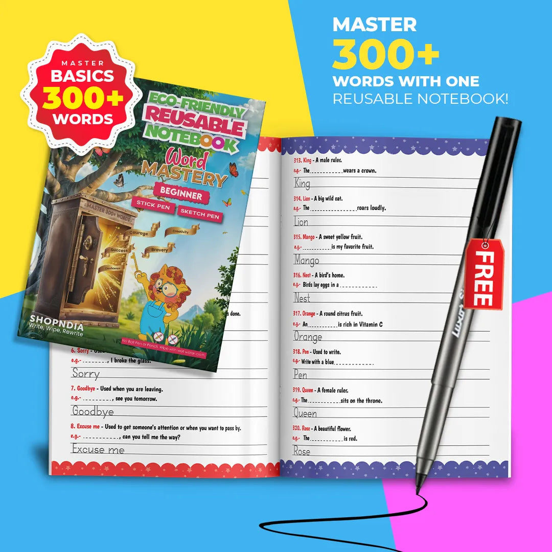 Word Mastery Beginner – Eco-Friendly Reusable Book to Master 300+ Basic English Words