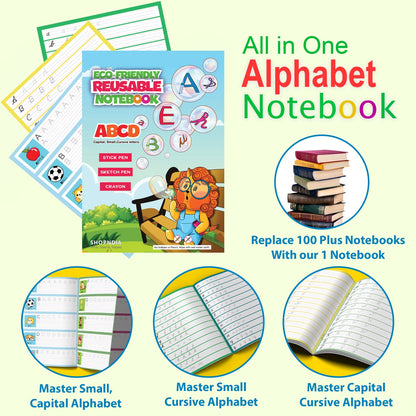 Eco-friendly kids reusable for handwriting improvement - All in one alphabet notebook