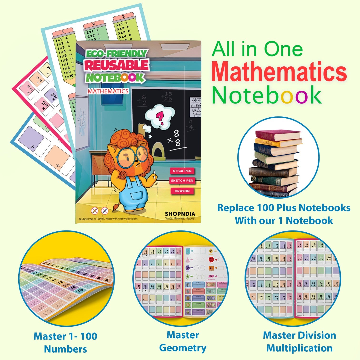 Eco-friendly kids All in one mathmatics reusable notebook