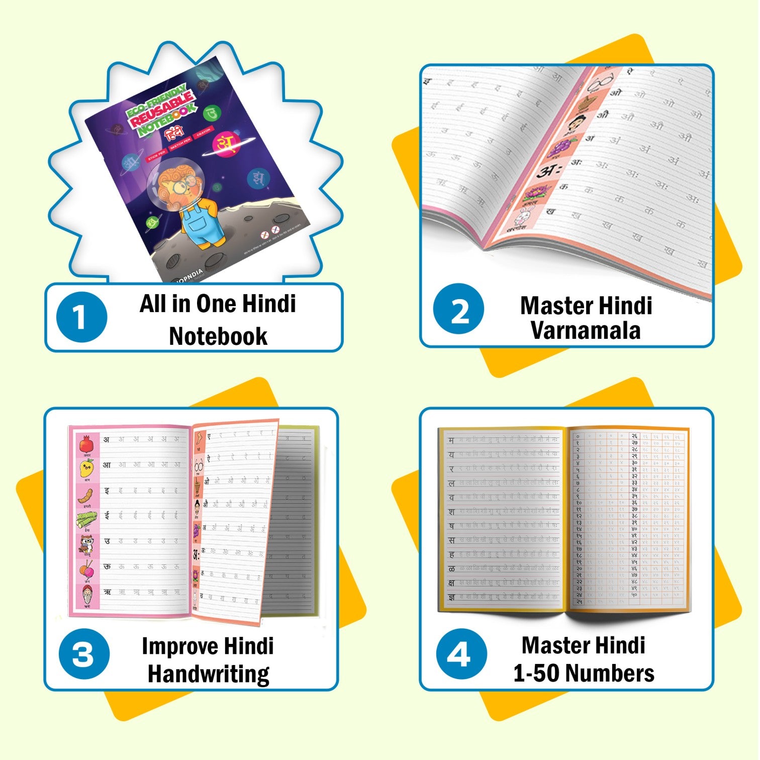 Eco-friendly kids reusable for handwriting improvement - Hindi notebook