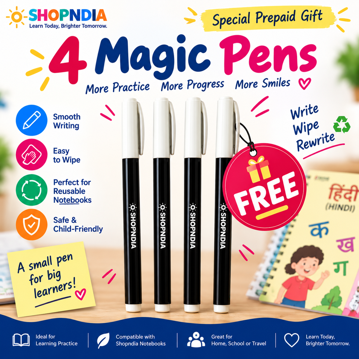 SHOPNDIA Magic Pens – Pack of 4 | Special Free Gift