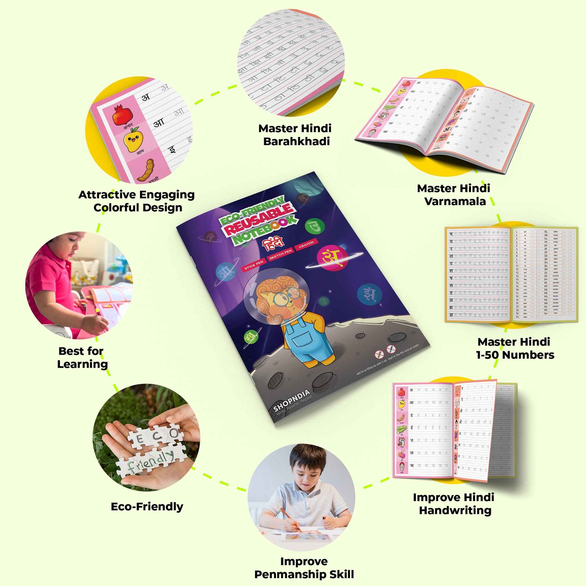 Hindi Combo Eco Friendly Reusable Notebooks for Handwriting & Learning ...