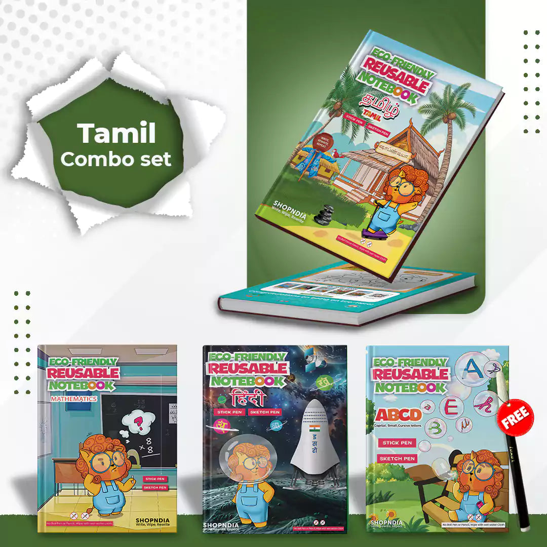 Tamil Reusable Notebook Combo for Kids – Handwriting & Learning Practice Books