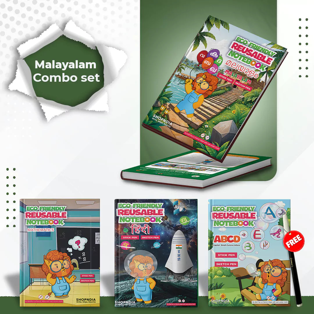 Malayalam Combo Eco Friendly Reusable Notebooks for Handwriting & Learning Skills Improvement