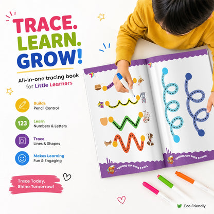 Shopndia Reusable Tracing Line Book for Kids – Letters, Numbers, Shapes & Lines