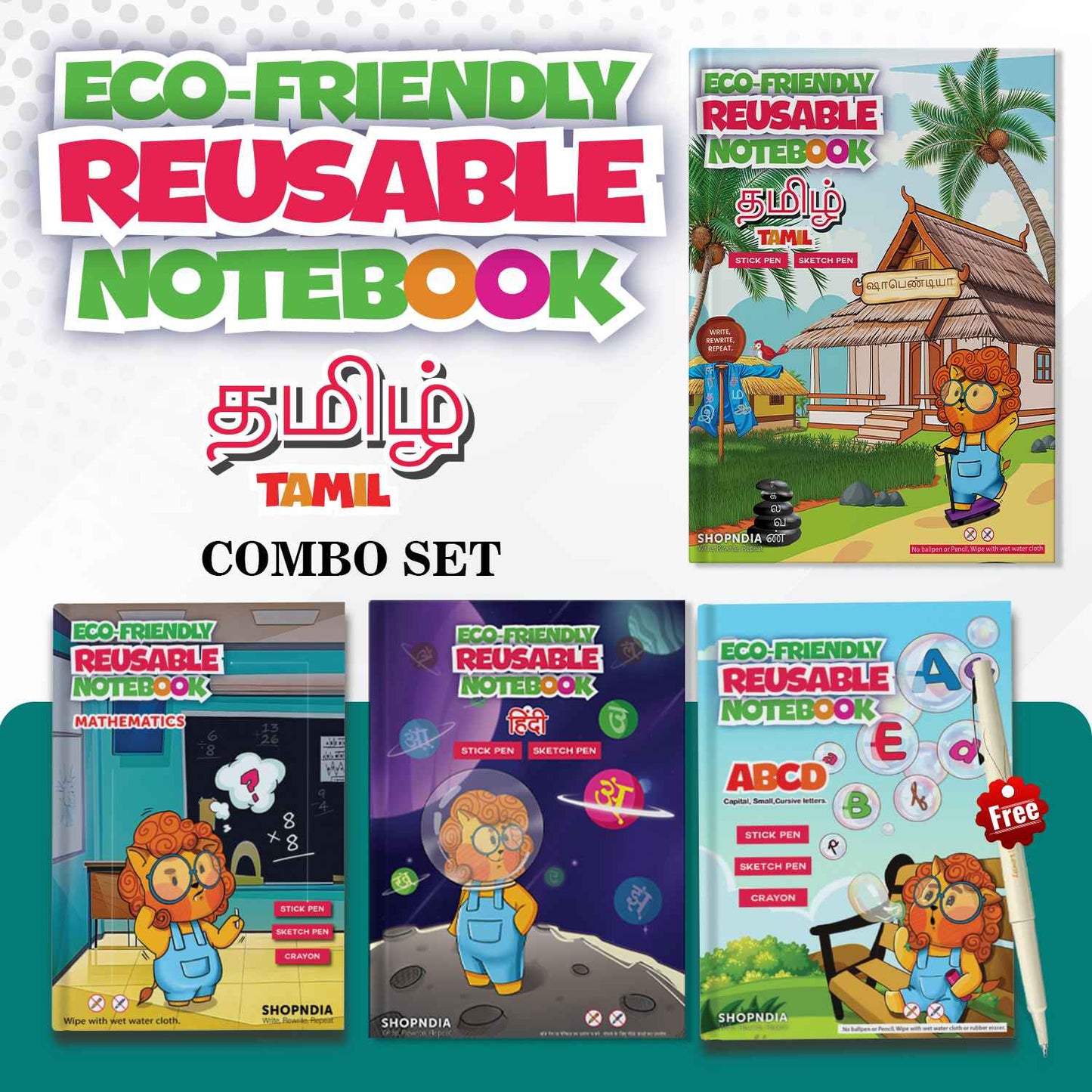 Tamil Combo Eco Friendly Reusable Notebooks for Handwriting & Learning Skills Improvement