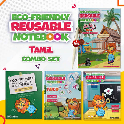Reusable Notebooks for Kids Handwriting Improvement - Tamil Plain Combo - Set of 4