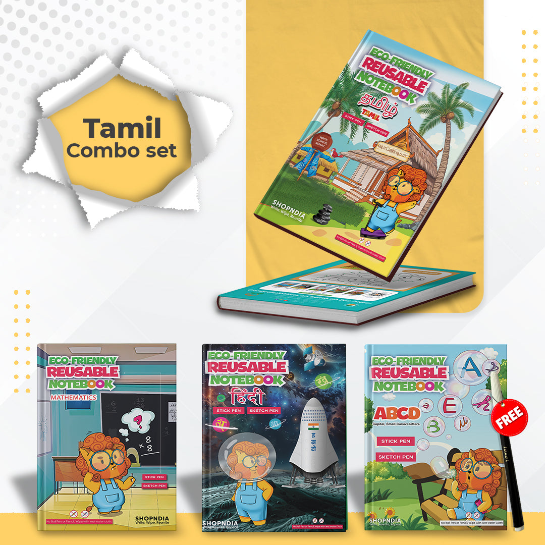 Reusable Notebooks for Kids Handwriting Improvement - Tamil Combo - Set of 4