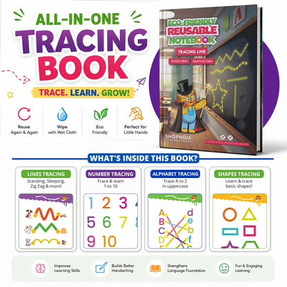Shopndia Reusable Tracing Line Book for Kids – Letters, Numbers, Shapes & Lines