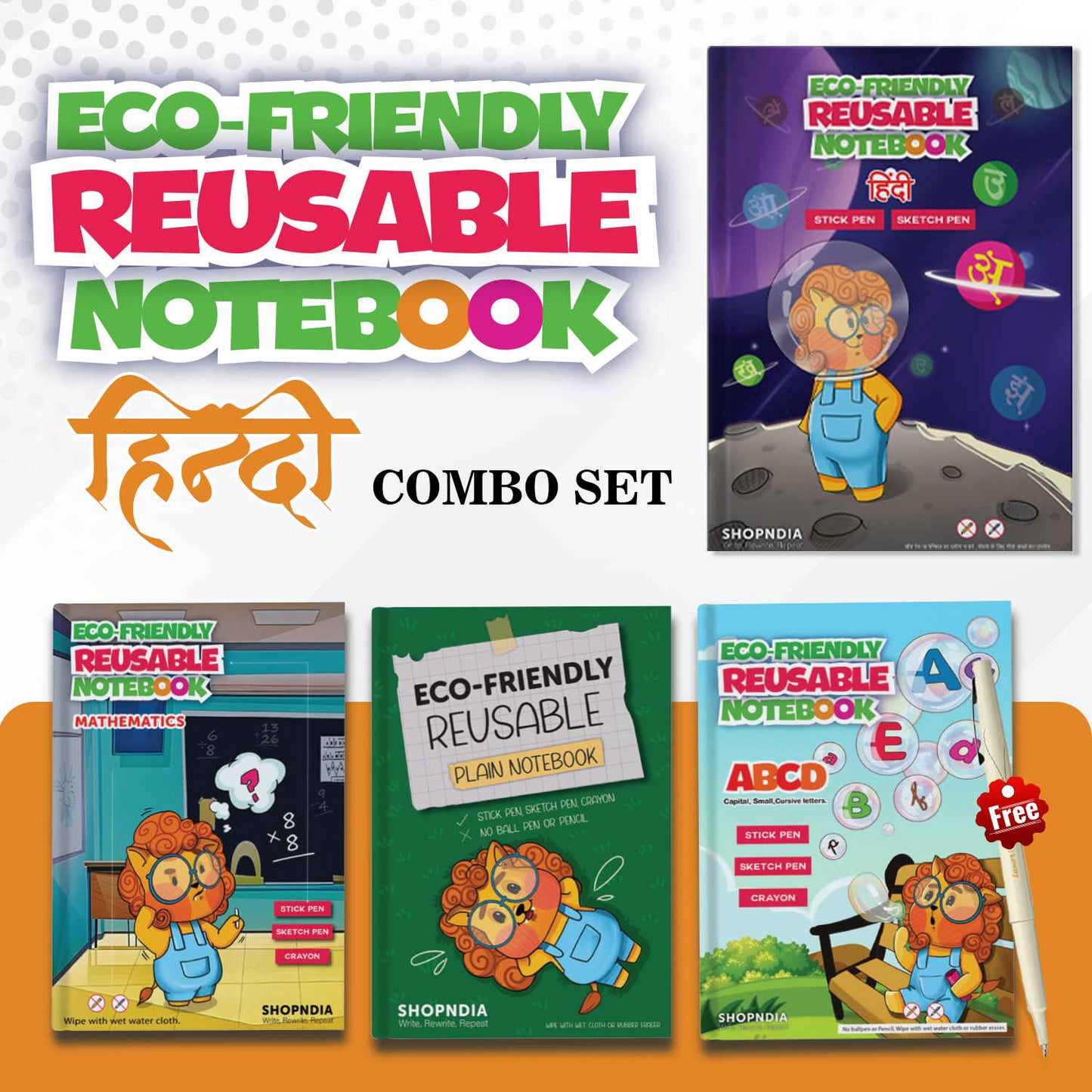 Eco-Friendly Reusable Notebooks for Kids Handwriting Improvement - Set of 4