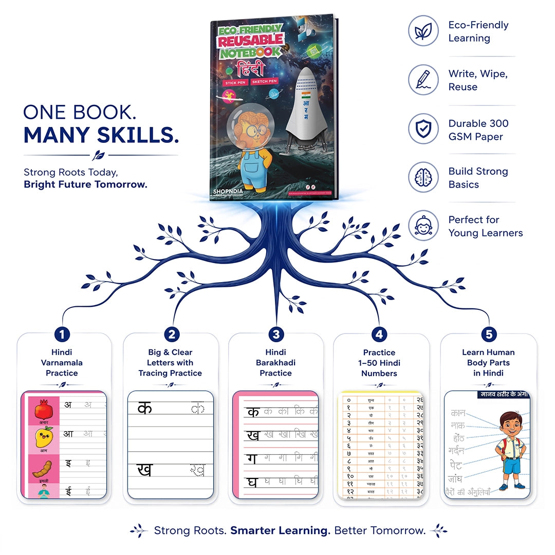 SHOPNDIA Hindi Combo Reusable Notebooks for Handwriting & Learning Skills Improvement - Bestseller