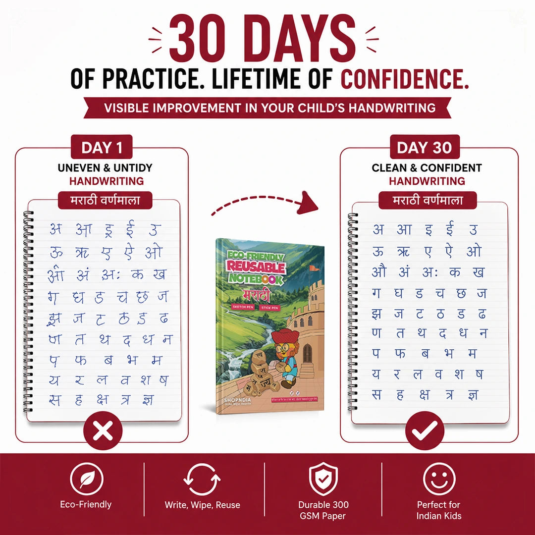 Reusable Notebooks for Kids Handwriting Improvement - Marathi Combo - Set of 4