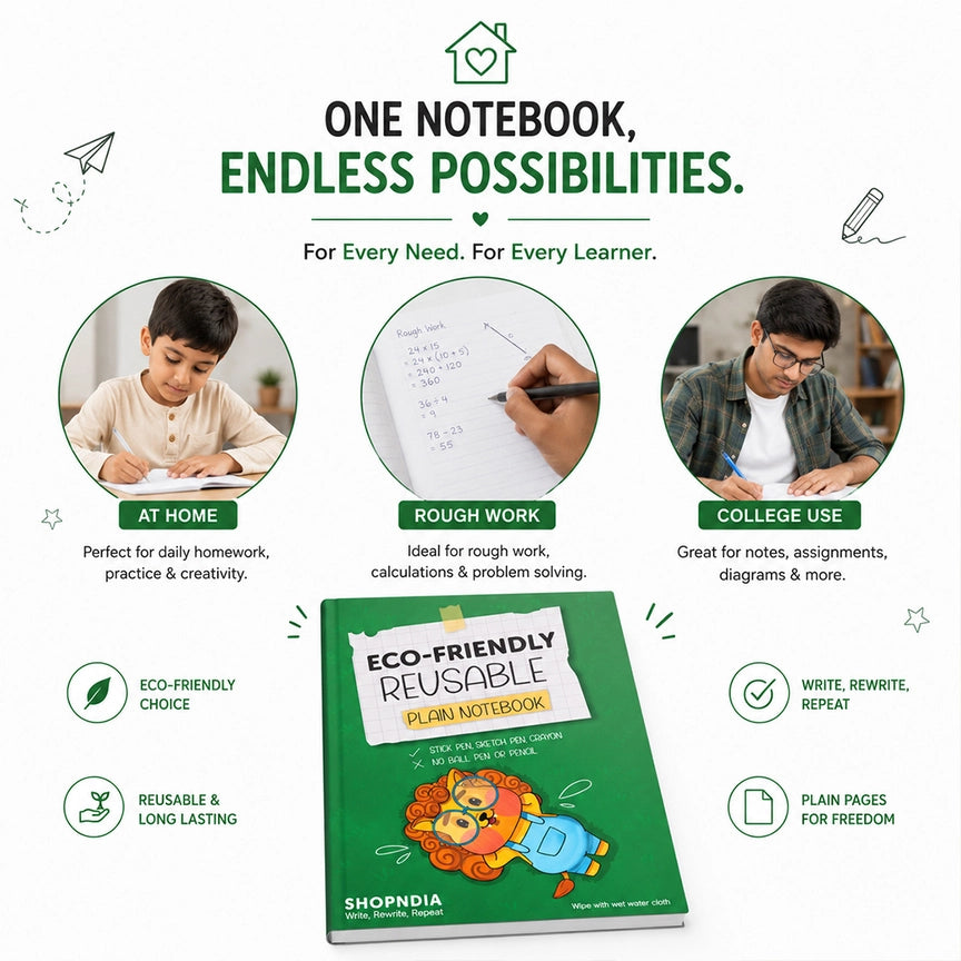 Shopndia Reusable T Shirt , Draw - Wash & Reuse (With FREE Reusable Notebook + Magic 6 Pens)