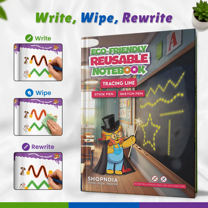 Shopndia Reusable Tracing Line Book for Kids – Letters, Numbers, Shapes & Lines