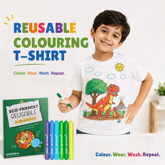 Shopndia Reusable T Shirt , Draw - Wash & Reuse (With FREE Reusable Notebook + Magic 6 Pens)
