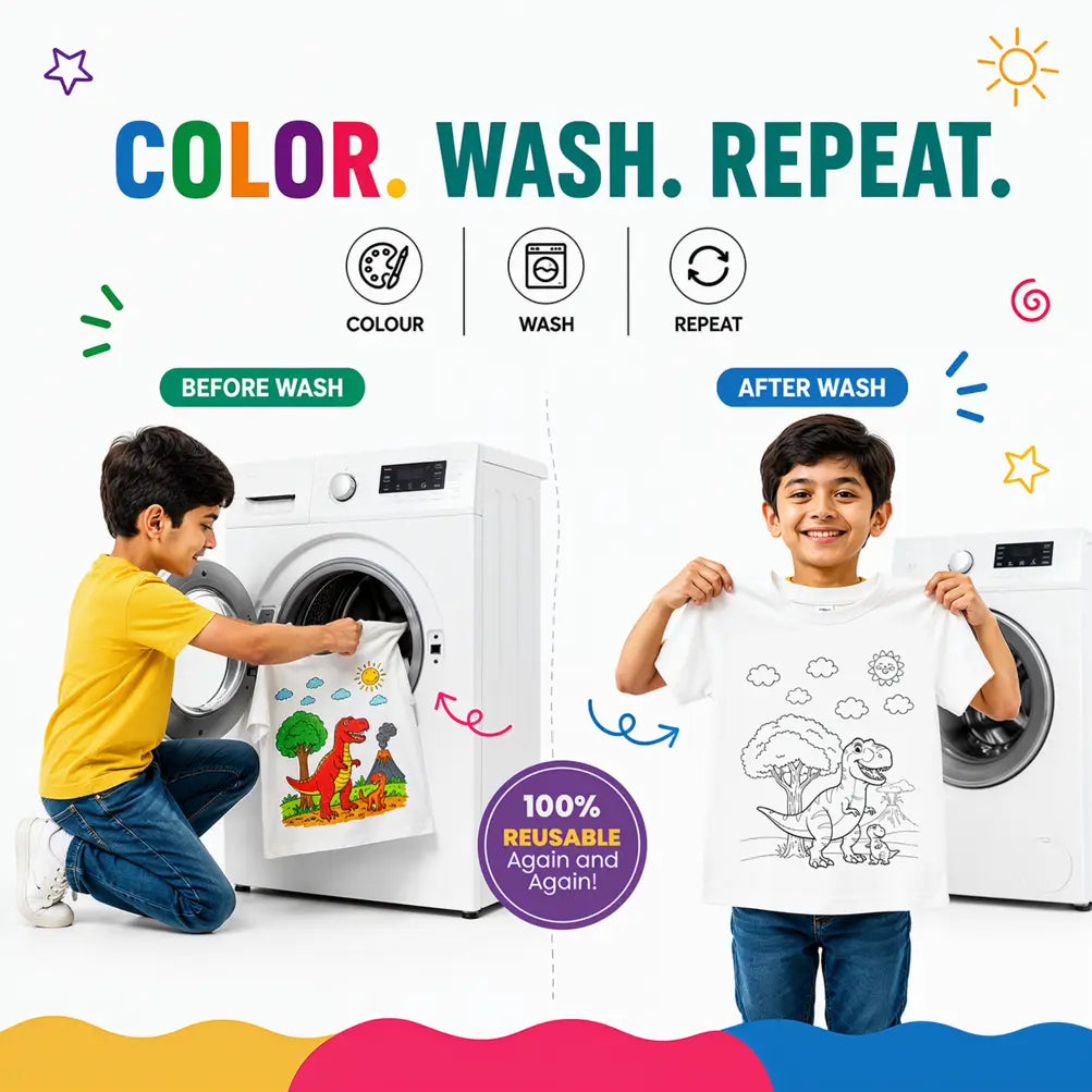 Shopndia Reusable T Shirt , Draw - Wash & Reuse (With FREE Reusable Notebook + Magic 6 Pens)
